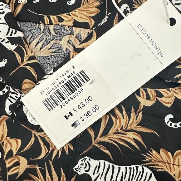 Janie and Jack Jungle Tiger Poplin Shirt Short Sleeve Button Size 12 to 18 M Boy - Picture 4 of 7